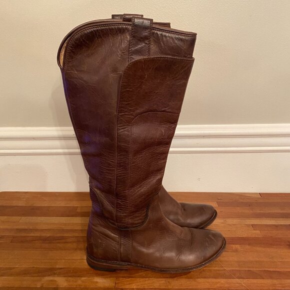 Frye Paige Tall Brown Leather Pull On  Riding Boots Women's Size 7.5B - Picture 2 of 13